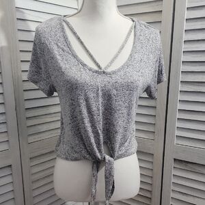 Women's  Heathered Gray Tie-Front Crop Top Size Large